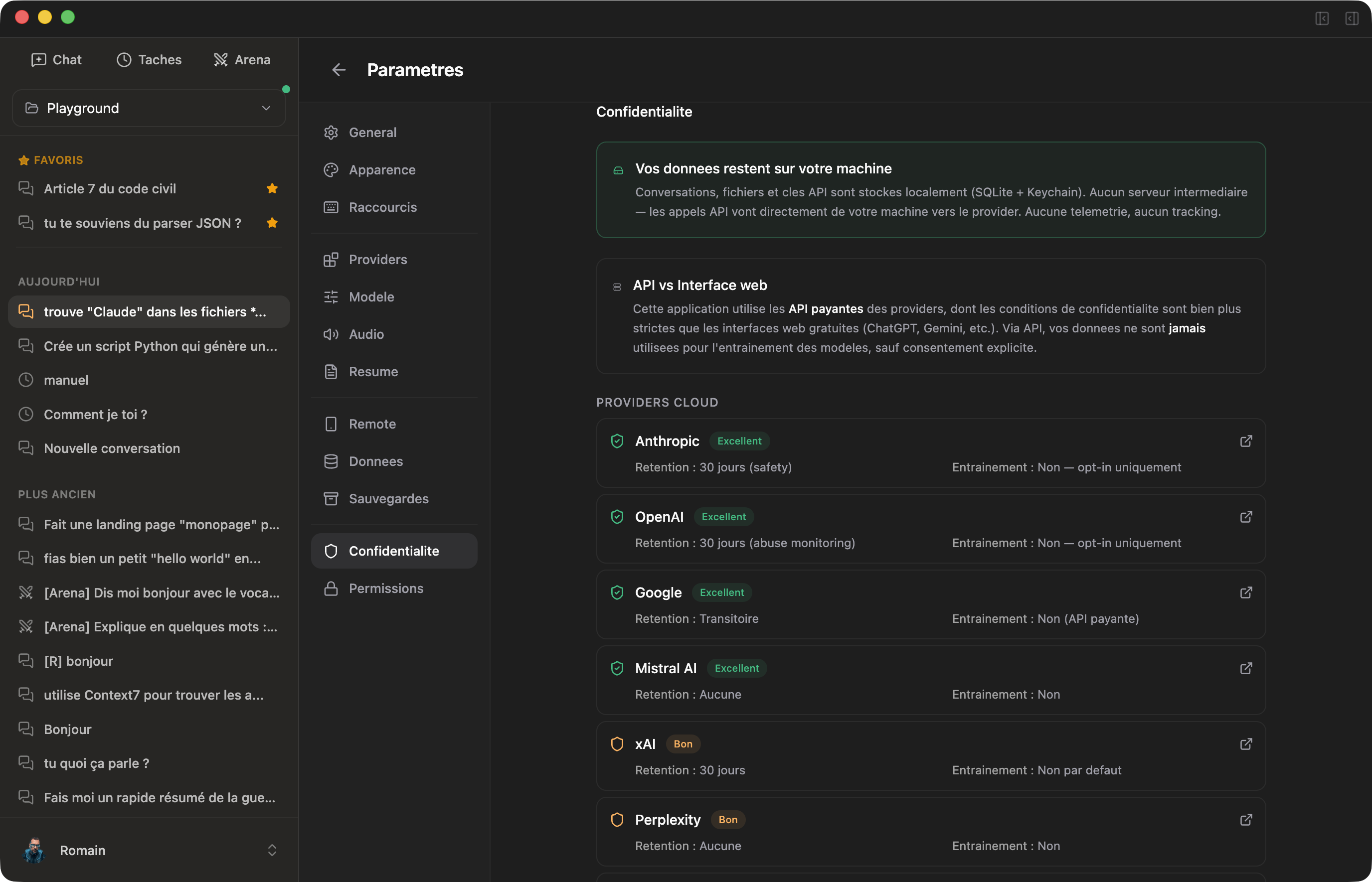 Page Confidentialite avec badges provider